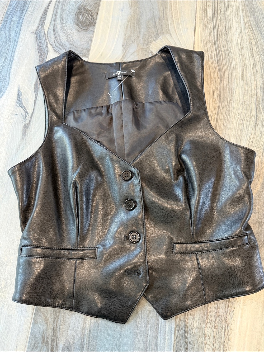 7 for all mankind  Black Faux Leather Vest - Classic Button Front